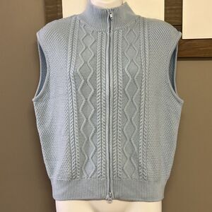 Lilihammer Women’s Golf Baby Blue Full Zip Up Cable Knit Sweater Vest- Large